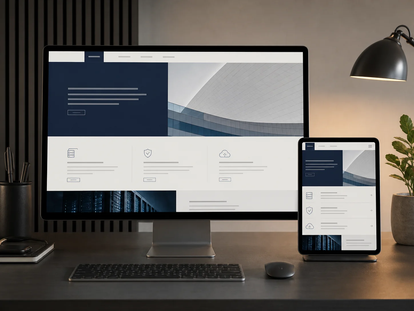 Enterprise website displayed on desktop and tablet screens